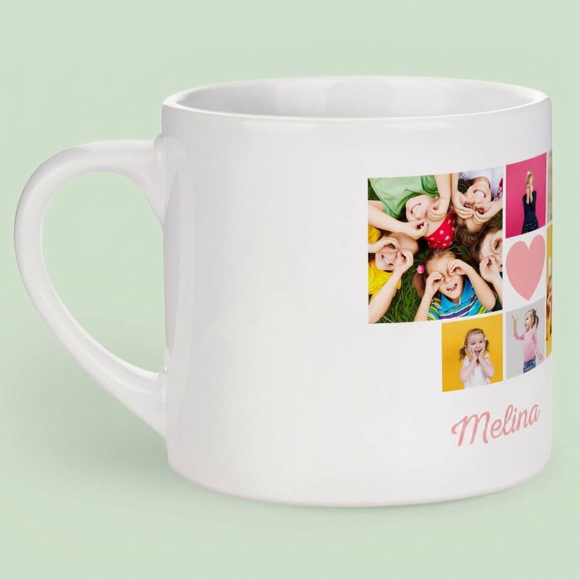 Gepersonaliseerde kinderbeker met 6 foto’s en tekst