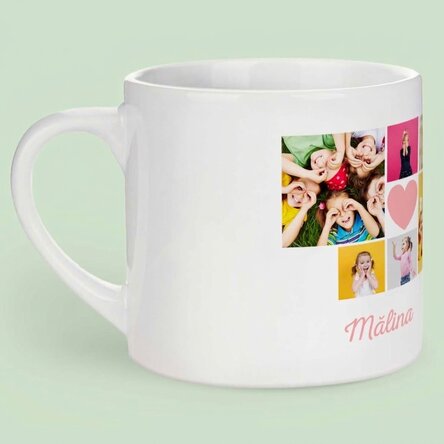 Gepersonaliseerde kinderbeker met 6 foto’s en tekst