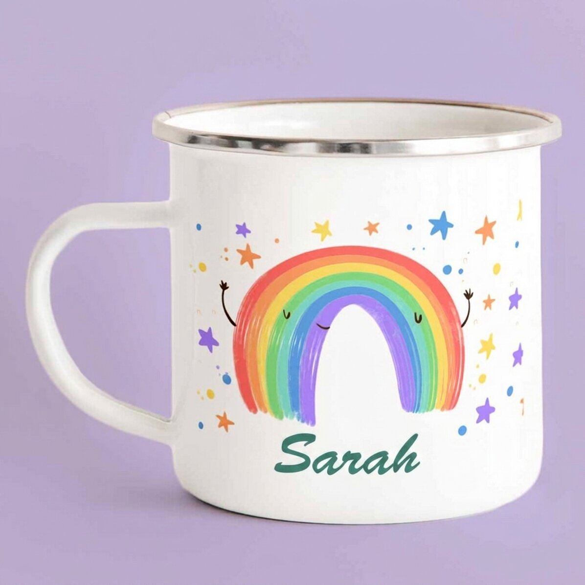 Geëmailleerde metalen beker met tekst - Rainbow