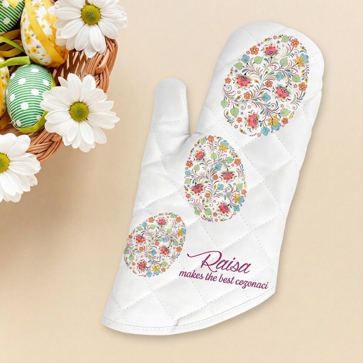 Op maat gemaakte keukenhandschoen met tekst - Happy Easter