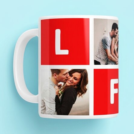 Gepersonaliseerde mok met 4 ‘love’-foto’s