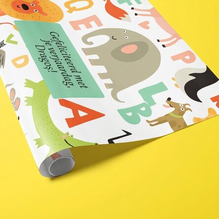 Gepersonaliseerd cadeaupapier met tekst - Dierentjes