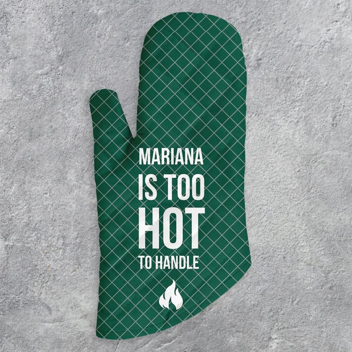 Gepersonaliseerde keukenhandschoen met tekst - Too hot