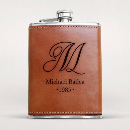 Personalised leather-covered hip flask - Initial and name