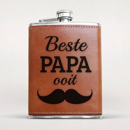 Gepersonaliseerde zakfles met lederen hoes - Best DAD