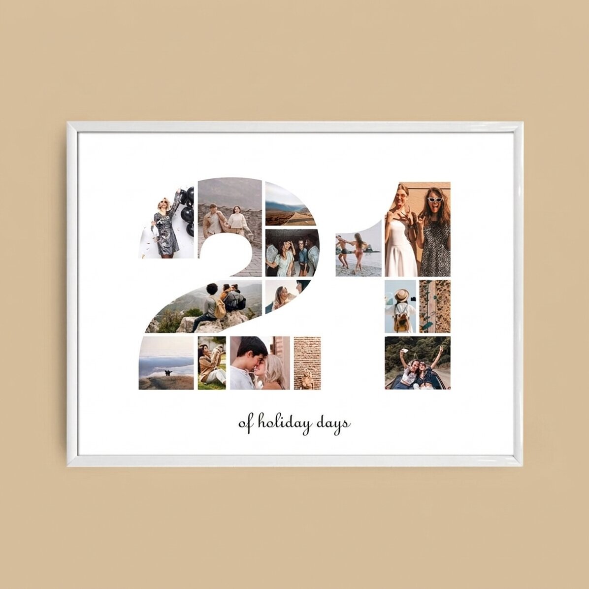 Gepersonaliseerd landschapsschilderij met 15 foto’s, model nr. 21 en tekstbericht