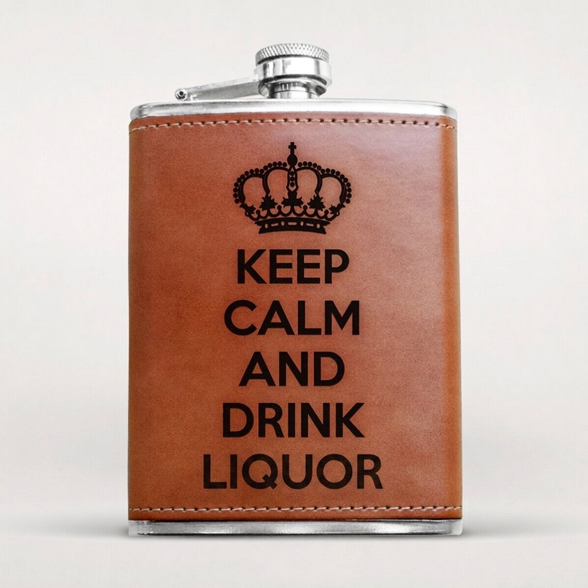 Gepersonaliseerde, met leer beklede zakfles - Keep Calm