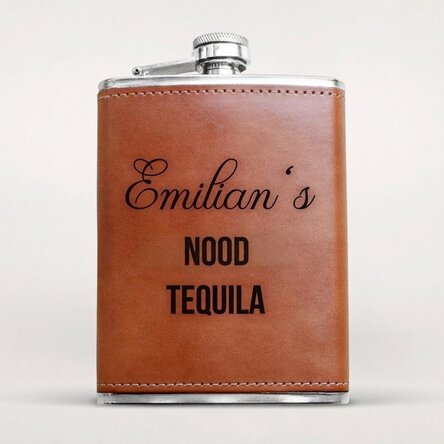 Gepersonaliseerde, met leer beklede zakfles - Emergency Tequila