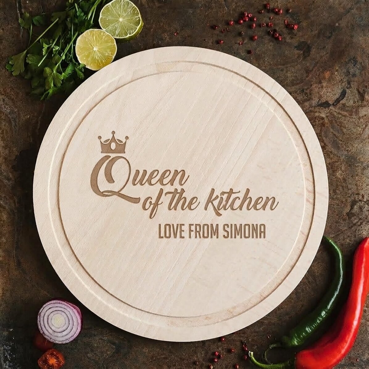 Op maat gemaakte ronde snijplank - Queen of the Kitchen
