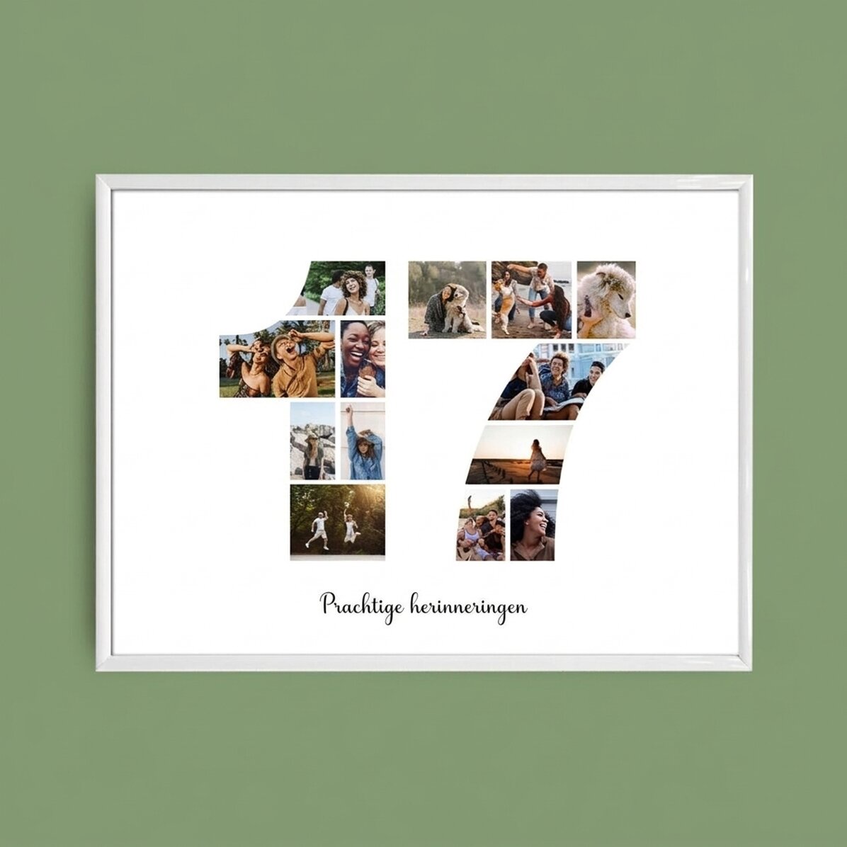 Gepersonaliseerd landschapsschilderij met 13 foto’s, model nummer 17 en tekstbericht