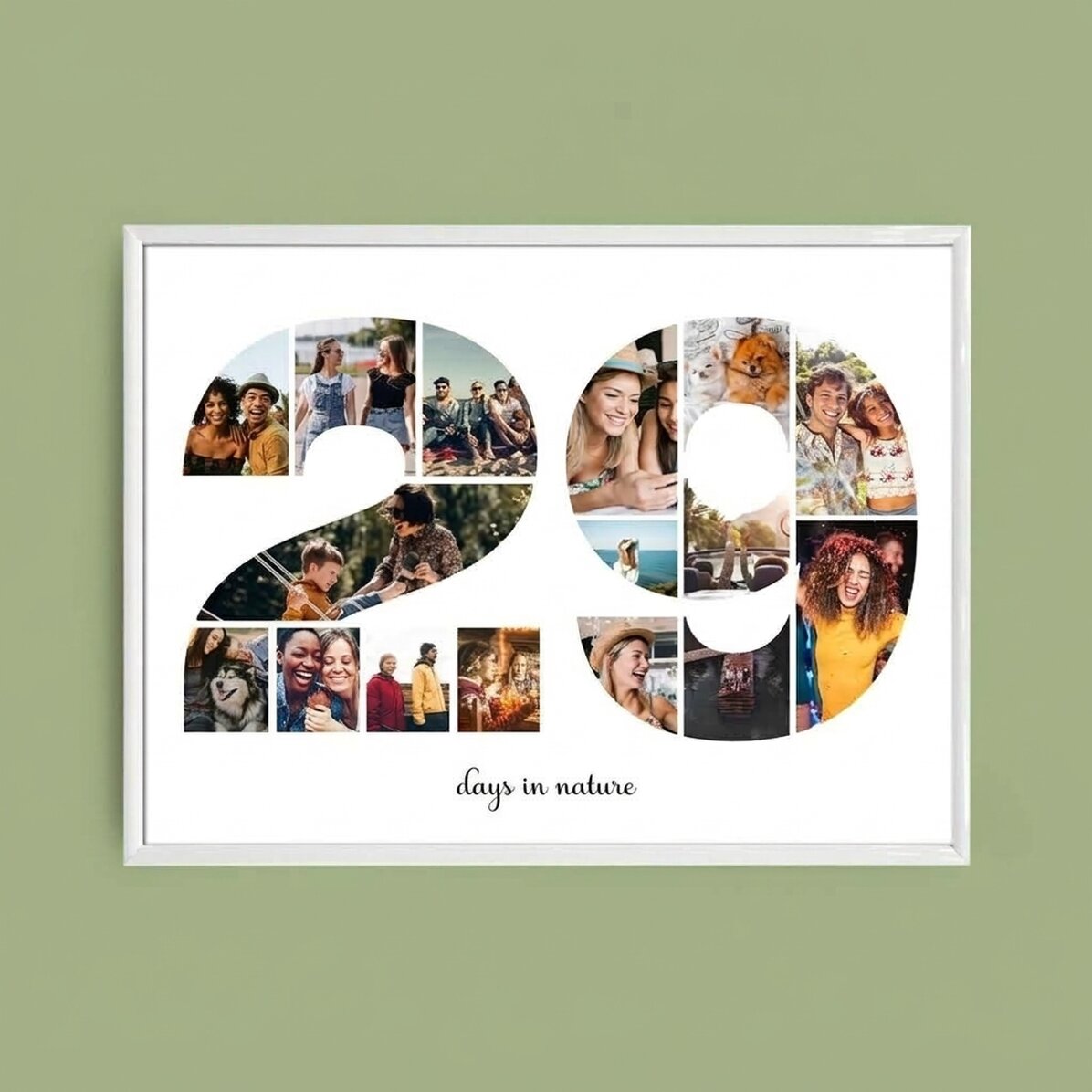 Personalised landscape canvas with 16 photos, model number 29, and text message