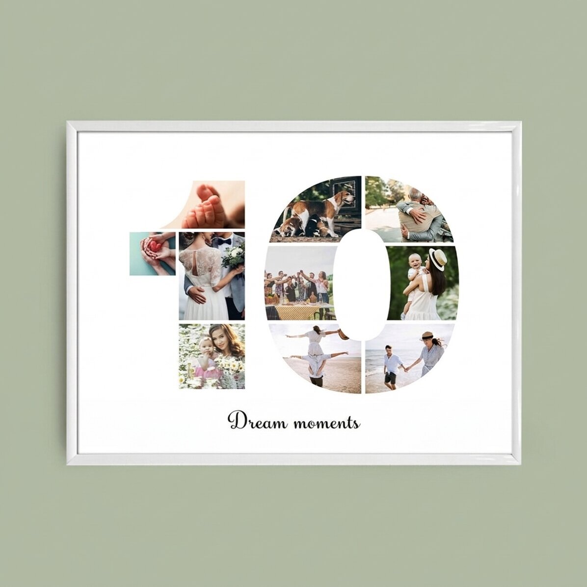 Gepersonaliseerd landschapsschilderij met 10 foto’s, model nummer 10, en een tekstbericht