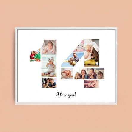 Personalised landscape canvas with 10 photos, model number 14, and text message
