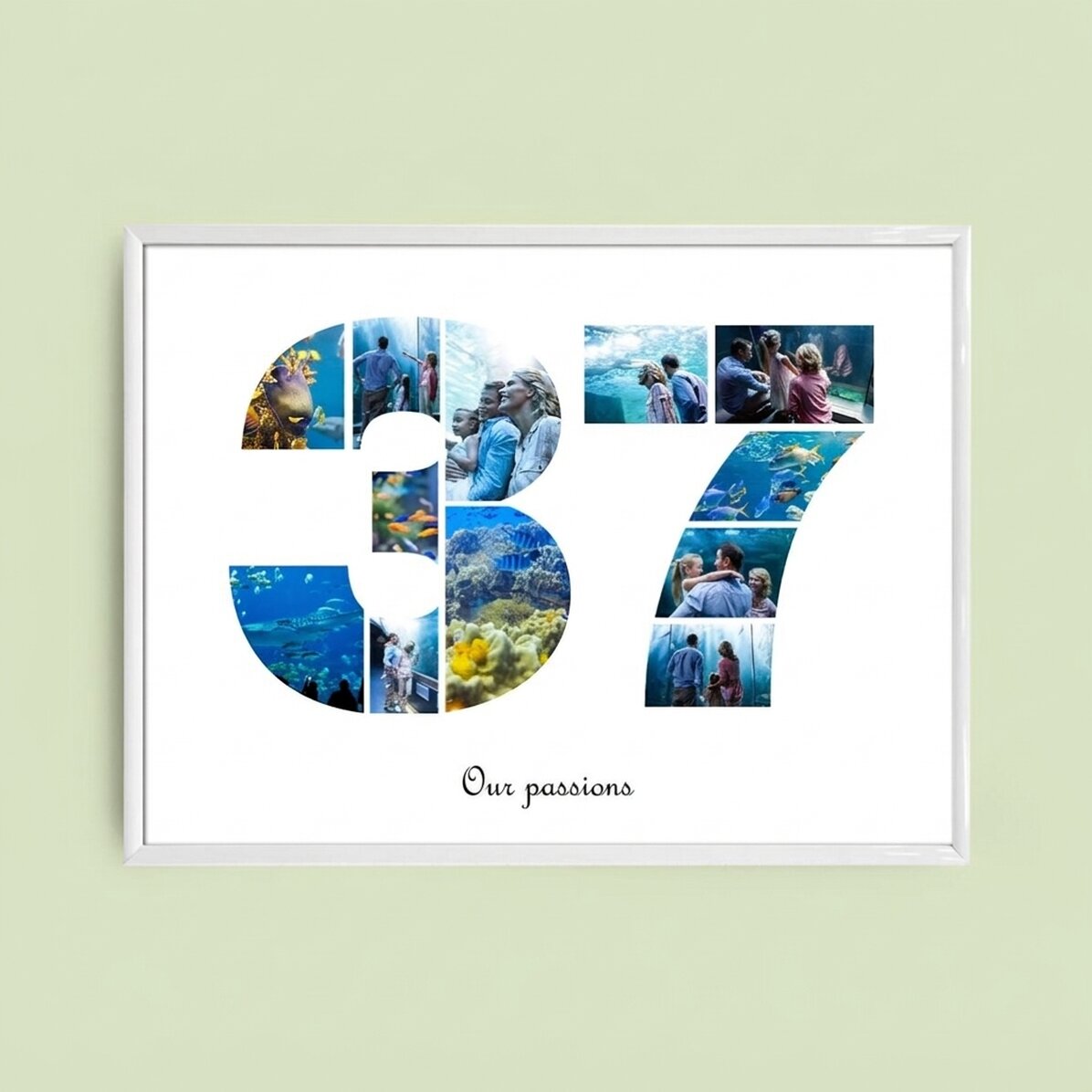 Gepersonaliseerd landschapsschilderij met 12 foto’s, model nummer 37 en tekstbericht