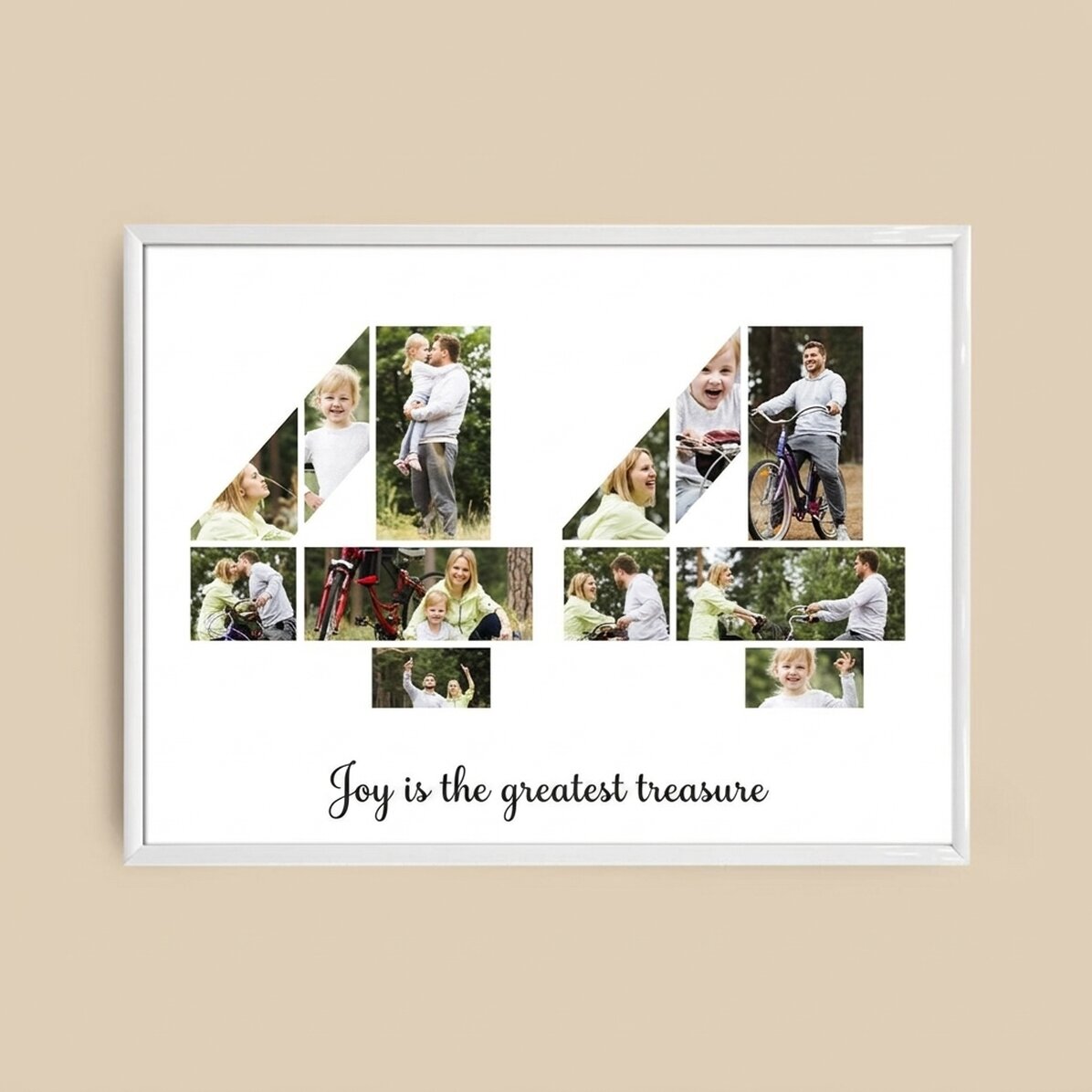 Gepersonaliseerd landschapsschilderij met 12 foto’s, model nummer 44 en tekstbericht