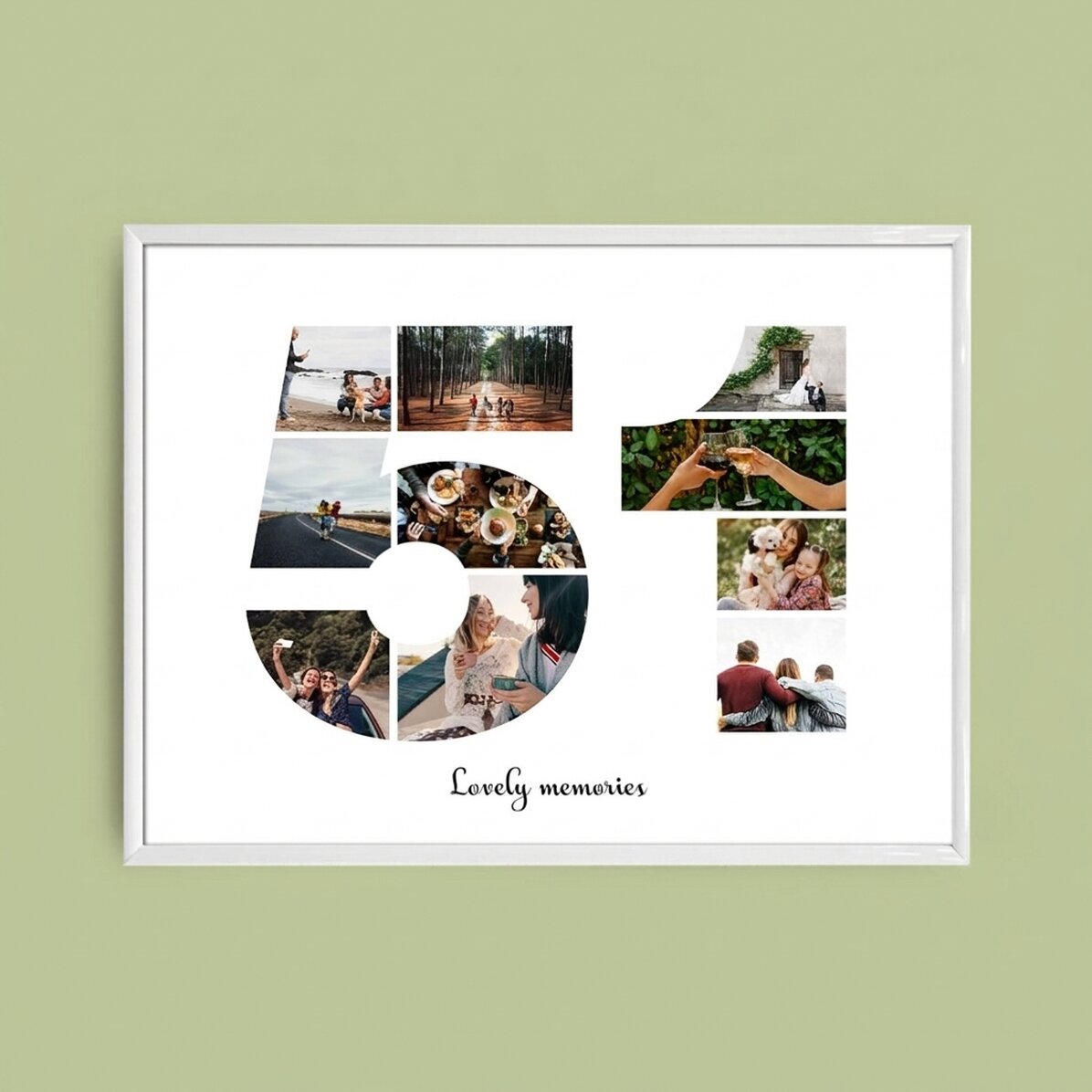 Gepersonaliseerd landschapsschilderij met 10 foto’s, model nummer 51 en tekstbericht