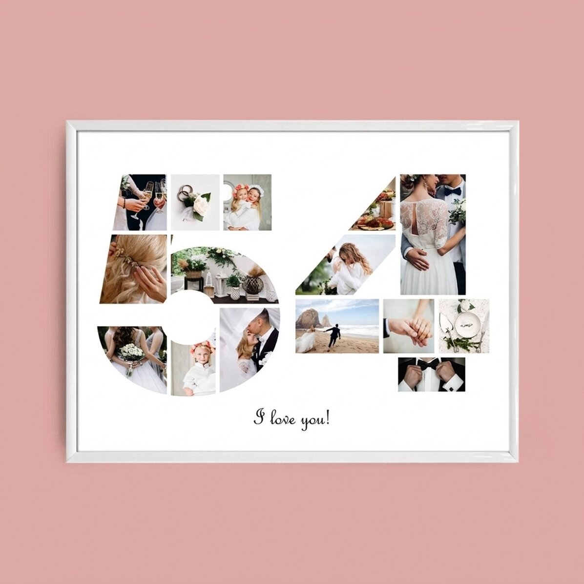 Personalised landscape canvas with 15 photos, model number 54, and text message