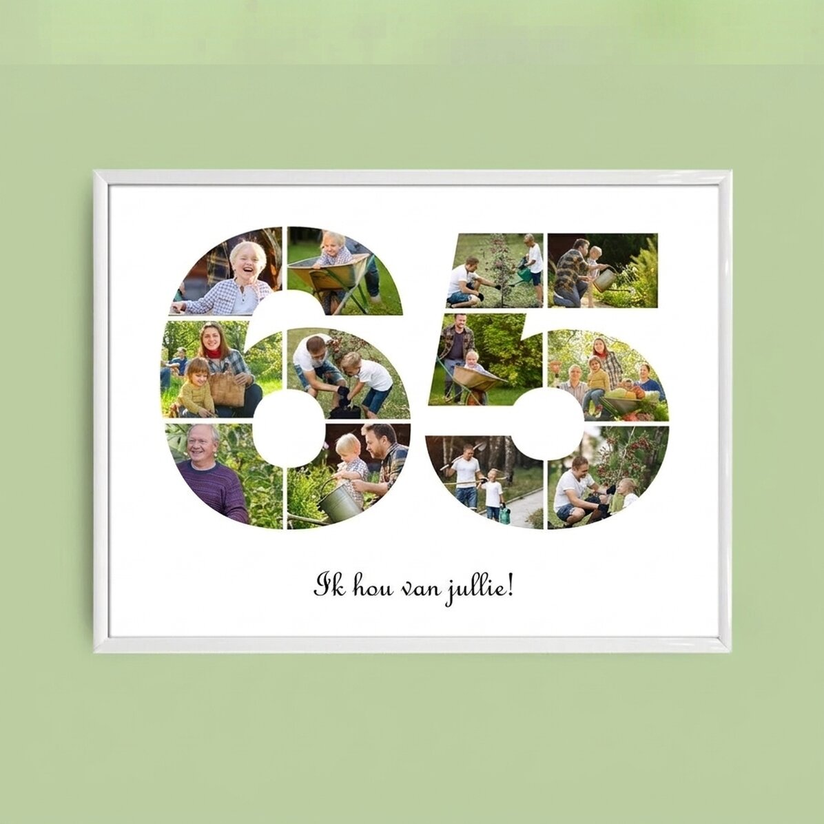 Gepersonaliseerd landschapsschilderij met 12 foto’s, model nr. 65 en tekstbericht