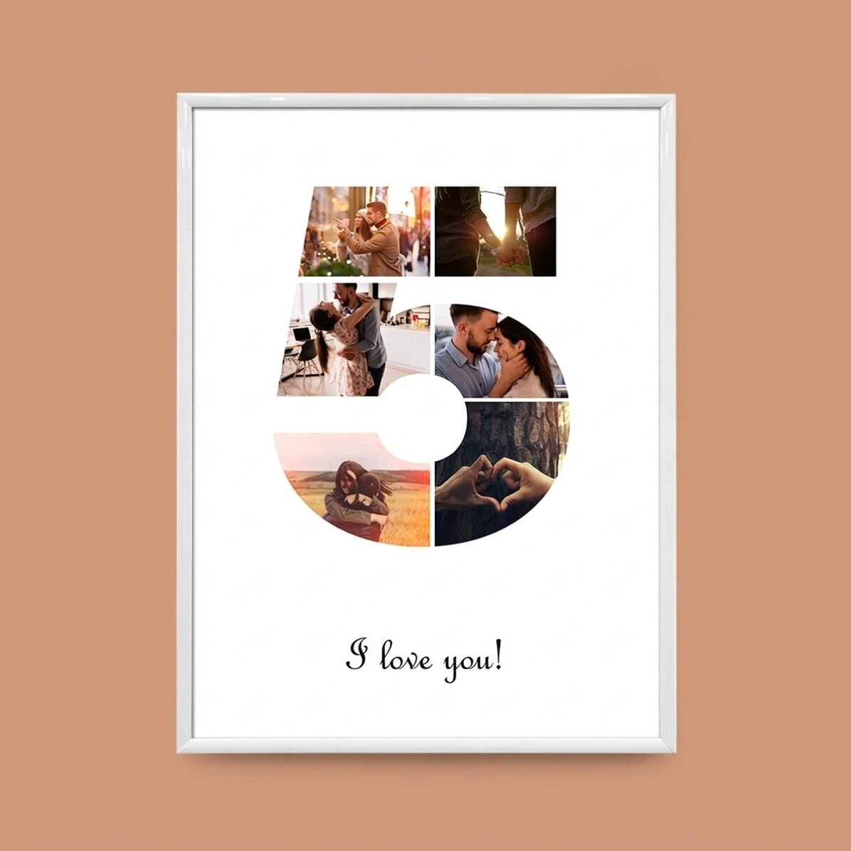 Gepersonaliseerd schilderij met 6 foto’s, model nummer 5 en tekstbericht