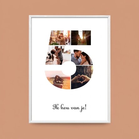 Gepersonaliseerd schilderij met 6 foto’s, model nummer 5 en tekstbericht