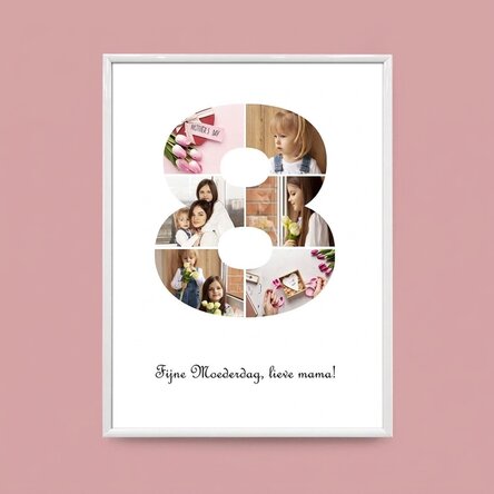 Gepersonaliseerd schilderij met 6 foto’s, model nummer 8 en tekstbericht
