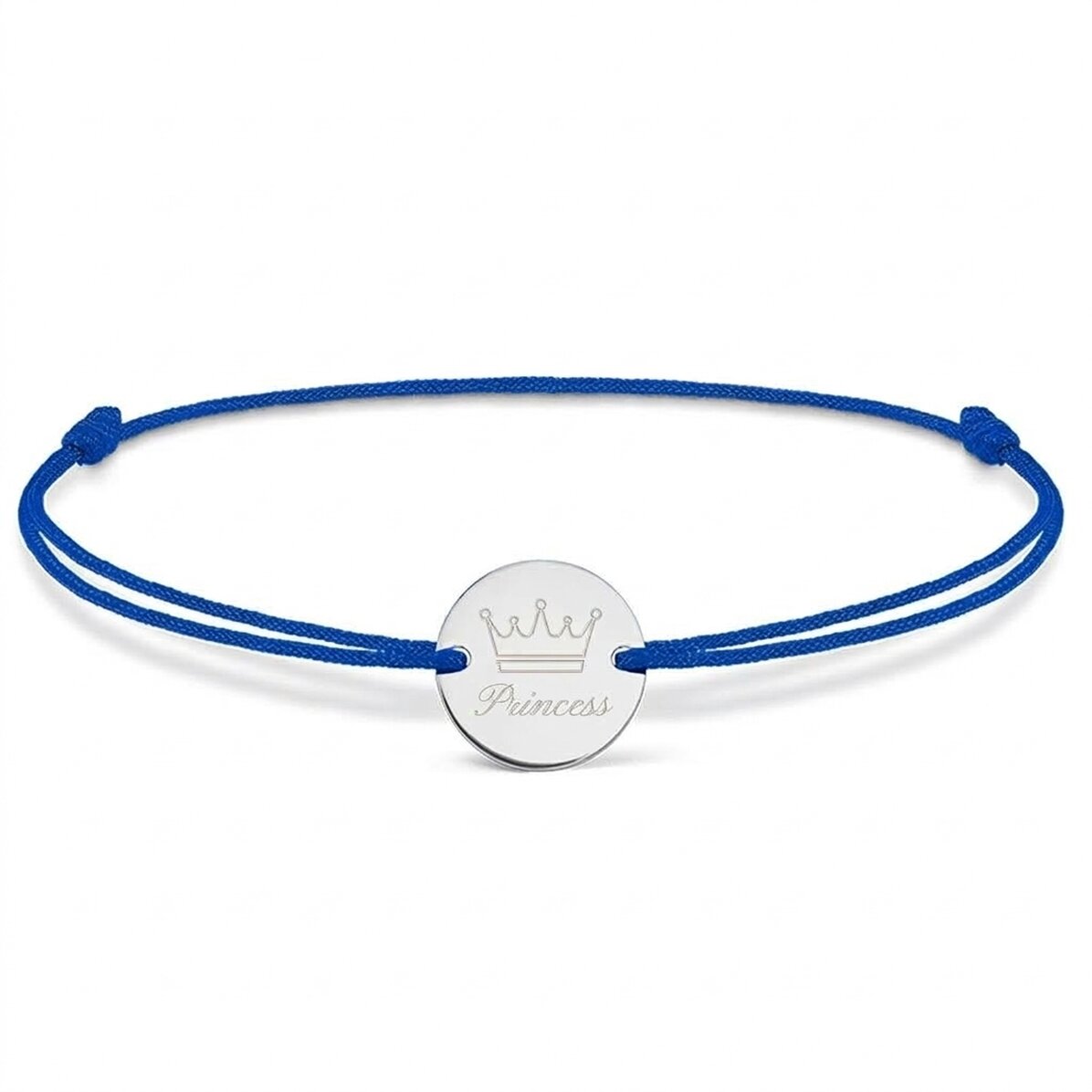 Personalised cord bracelet - 14 mm bead - 925 silver - crown design