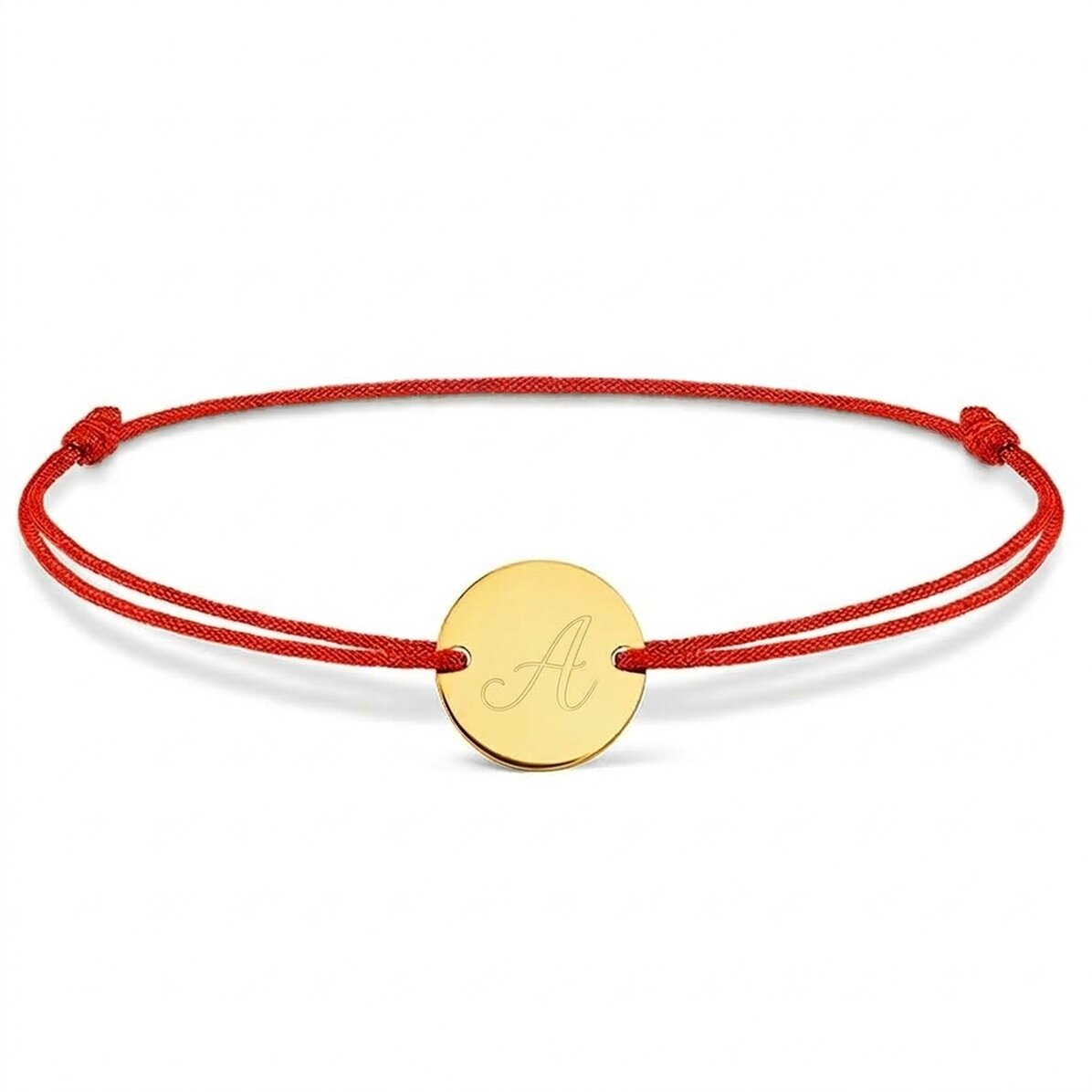 Gepersonaliseerde armband met koord - muntje 14 mm - 925 zilver - model met initiaal