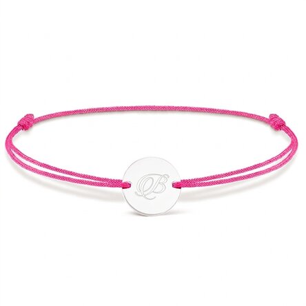 Gepersonaliseerde armband met koord - muntje 14 mm - 925 zilver - model met initiaal 2