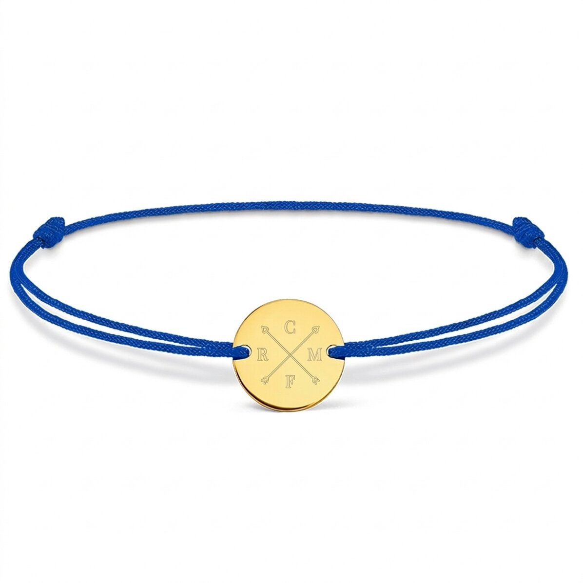 Gepersonaliseerde armband met koord - muntje 14 mm - 925 zilver - ontwerp met pijlen en initialen