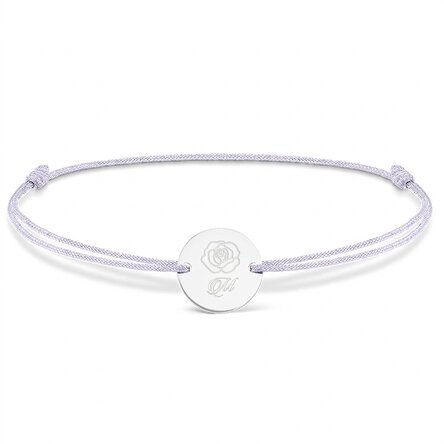 Gepersonaliseerde armband met koord - muntje 14 mm - 925 zilver - roosmotief