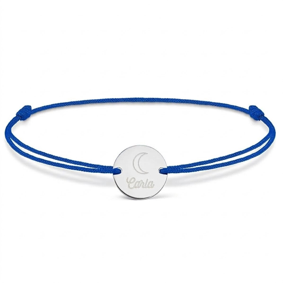 Gepersonaliseerde armband met koord - muntje 14 mm - 925 zilver - maanmotief