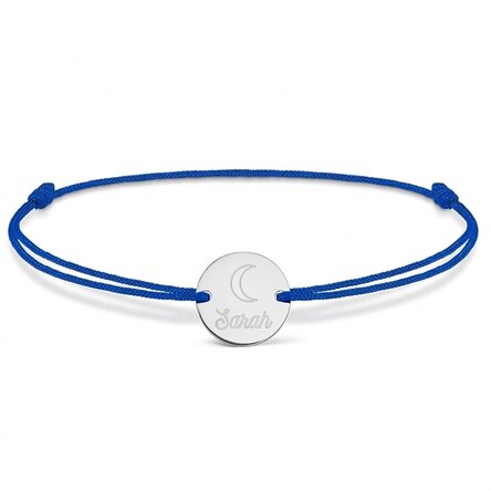 Gepersonaliseerde armband met koord - muntje 14 mm - 925 zilver - maanmotief