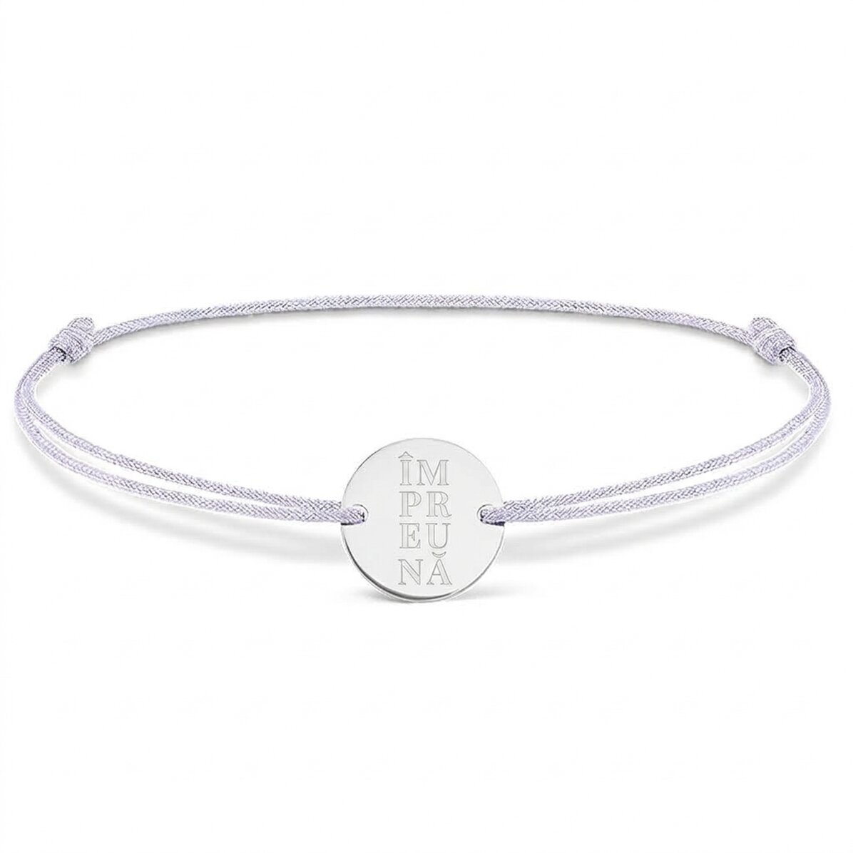 Gepersonaliseerde armband met koord - muntje 14 mm - 925 zilver - model met 2 initialen