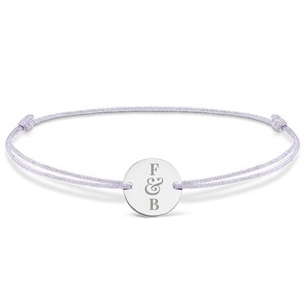 Gepersonaliseerde armband met koord - muntje 14 mm - 925 zilver - model met 2 initialen