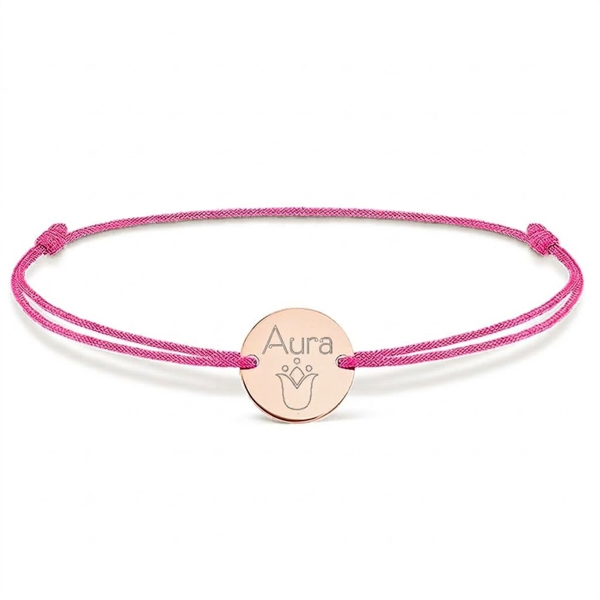 Gepersonaliseerde armband met koord - muntje 14 mm - 925 zilver - tulpmotief
