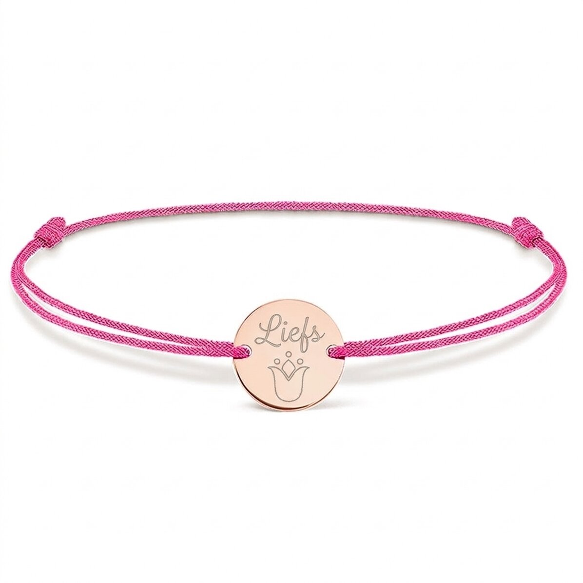 Gepersonaliseerde armband met koord - muntje 14 mm - 925 zilver - tulpmotief