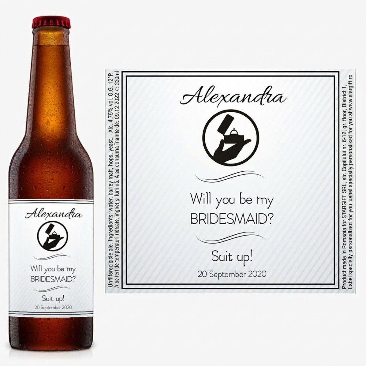 Bier met gepersonaliseerde tekst - Will you be my bridesmaid?