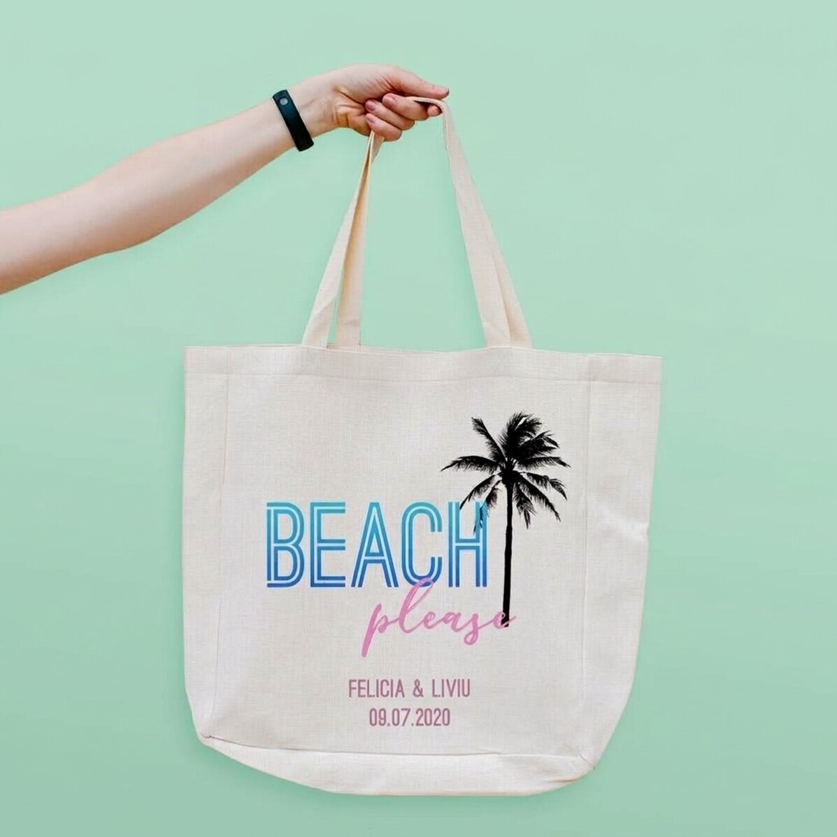 Strandtas met gepersonaliseerde tekst - Beach please