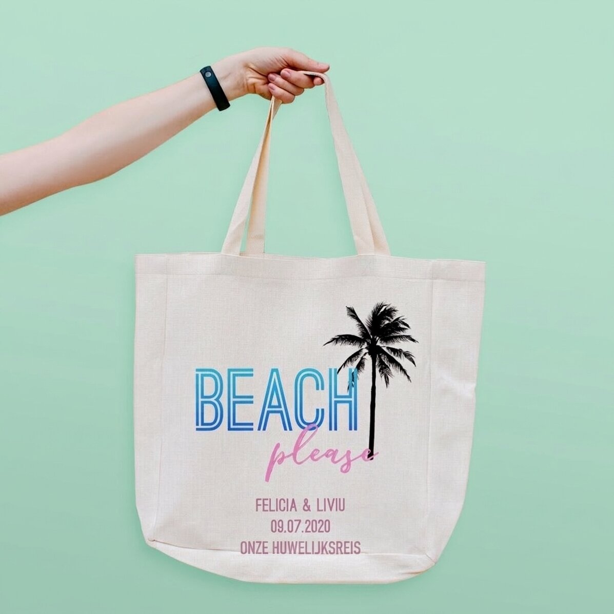 Strandtas met gepersonaliseerde tekst - Beach please