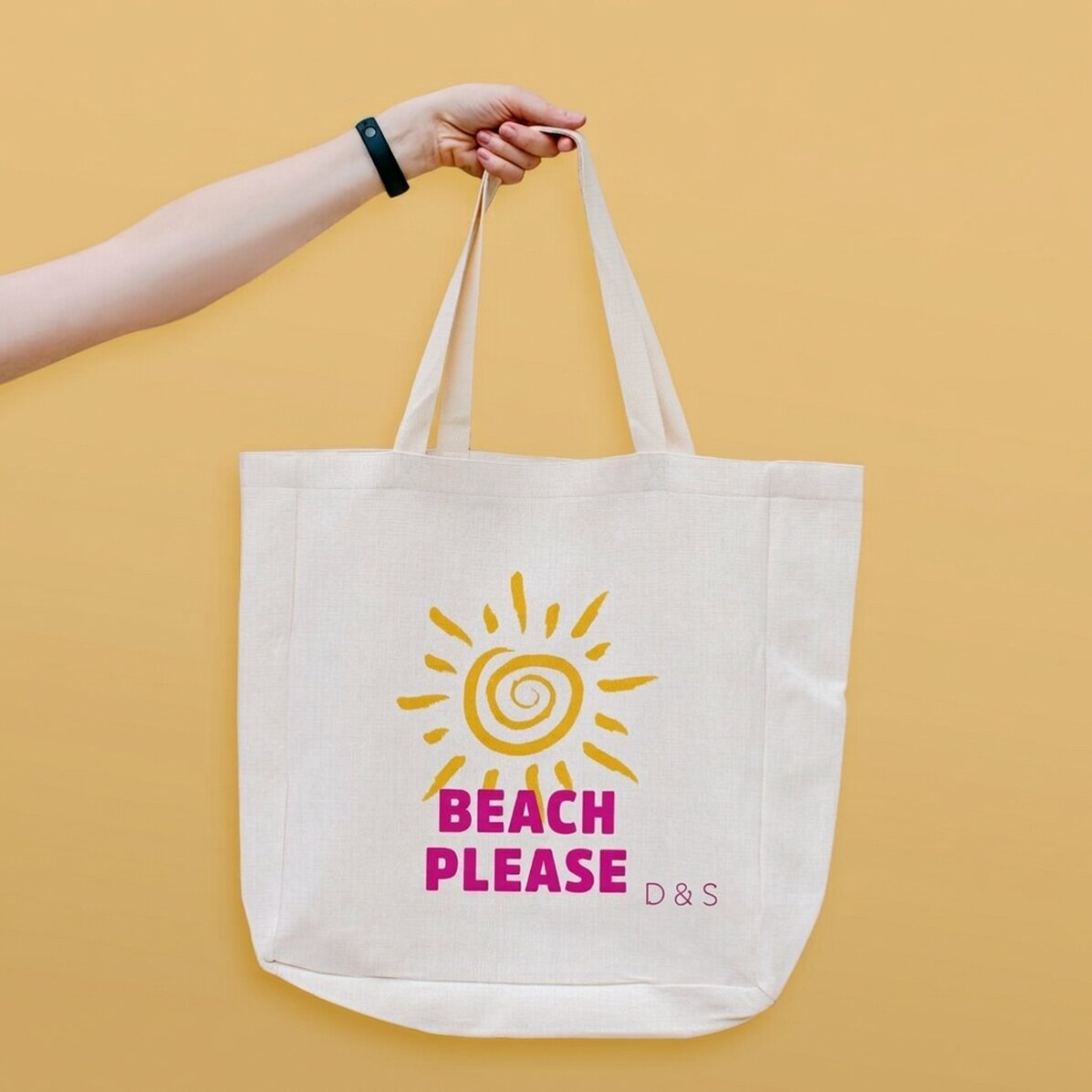 Strandtas met gepersonaliseerde tekst - Beach please, model 