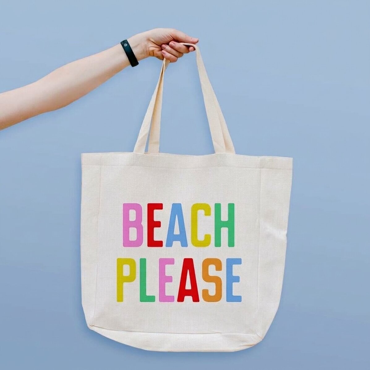 Strandtas met gepersonaliseerde tekst - Beach please, veelkleurig