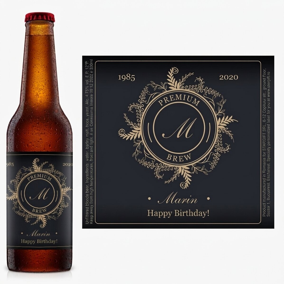 Bier met gepersonaliseerd monogram en tekst - Floral elegance