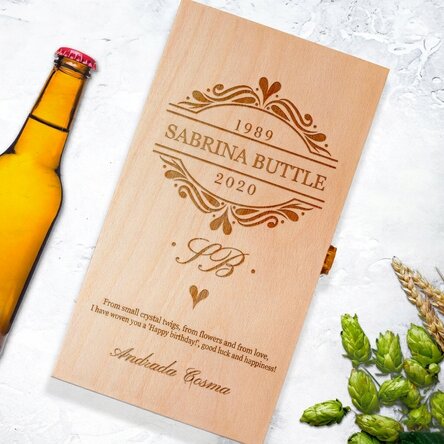 Personalised beer box for three bottles - Elegant initials