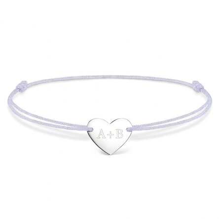 Gepersonaliseerde armband met koord – hartje 12x10 mm – 925 zilver – Jij en ik