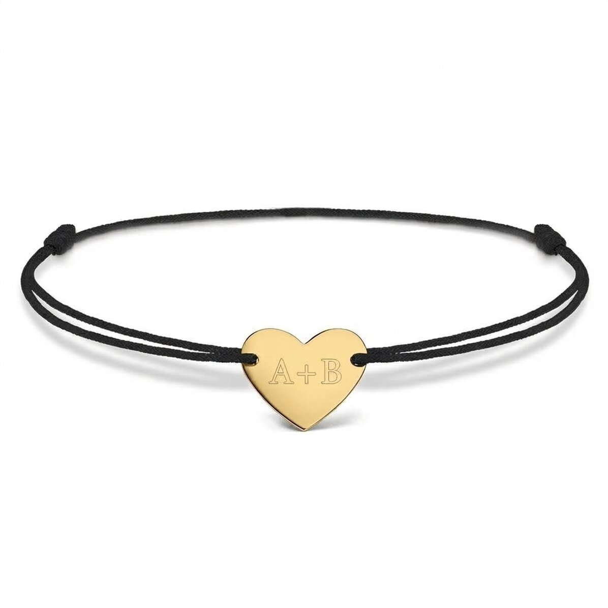 Gepersonaliseerde armband met koord - hartje 12x10 mm - 14-karaats goud - Jij en ik
