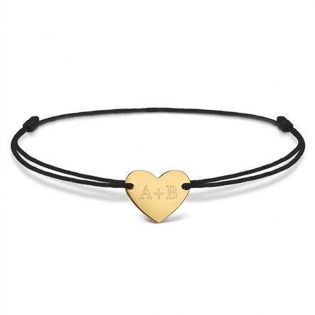 Personalised cord bracelet - heart 12x10 mm - 14K gold - You and Me