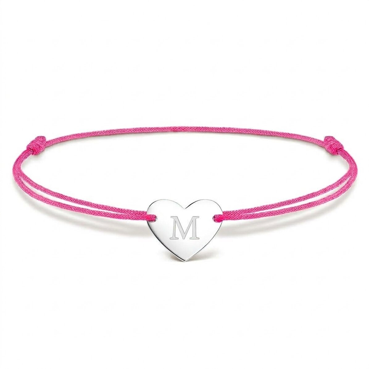 Gepersonaliseerde armband met koord - hartje 12x10 mm - 925 zilver - model met initiaal 4