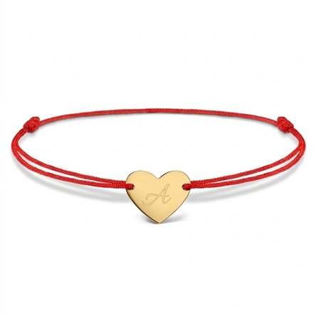 Gepersonaliseerde armband met koord – hartje 12x10 mm – 925 zilver – model met initiaal 5