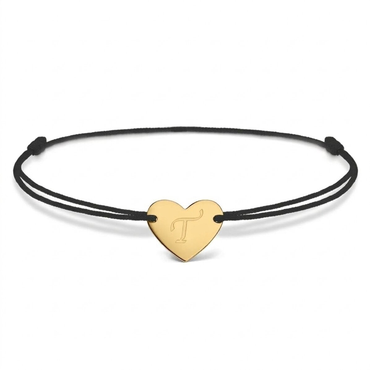 Gepersonaliseerde armband met koord - hartje 12x10 mm - 925 zilver - model met initiaal 6