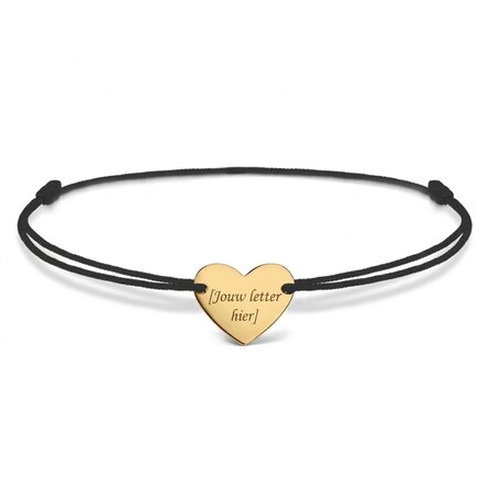 Gepersonaliseerde armband met koord - hartje 12x10 mm - 925 zilver - model met initiaal 6
